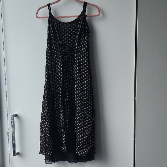 Vintage Dresses & Skirts - Vintage 90s Cinch Laced Front 100% Printed Viscose Midi Dress